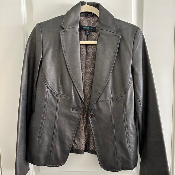 Siena Studio Genuine Leather Jacket Blazer Dark Brown - Size S - Picture 3 of 10